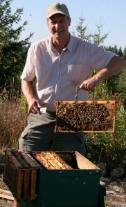 Thomas Mani inspecting a hive
